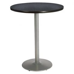 Round KFI Graphite Nebula 42in Breakroom Table with Round Silver Base, Graphite Nebula, 42 W, 42 L