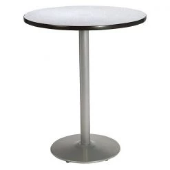 Round KFI Grey Nebula 42in Breakroom Table with Round Silver Base, Grey Nebula, 42 W, 42 L, 42 H