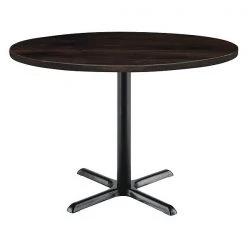 Round KFI Urban Loft 42" Round Top Breakroom Table, Espresso Finish, Black X Base, Standard Height