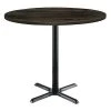 KFI Urban Loft 42" Round Top Breakroom Table, Barnwood Finish, Black X Base, Bistro Height, 42 W