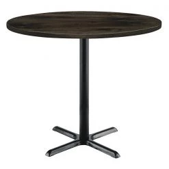 KFI Urban Loft 42" Round Top Breakroom Table, Barnwood Finish, Black X Base, Bistro Height, 42 W