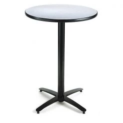 Round KFI 42in Grey Nebula Breakroom Table with Arched X Base, Commercial Grade, Made in the USA