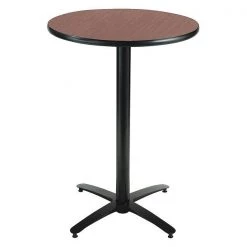 Round KFI 42in Dark Mahogany Breakroom Table with Arched X Base, Commercial Grade, Made in the USA