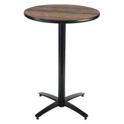 Round KFI 42in Walnut Breakroom Table with Arched X Base, Commercial Grade, Made in the USA, 42 W