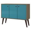 Manhattan Comfort Buffet Stand, Oak/Aqua, 35.43" -Kitchen & Dining Furniture Sales Store Z2uuK icpEx