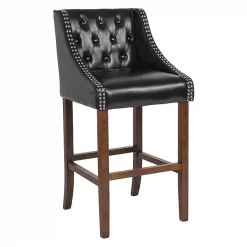 Flash Furniture Stool, Leather/Wood, Carmel Black, 30"