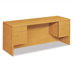 Hon Kneespace Credenza With 3/4-Height Pedestals, 72w x 24d, Harvest