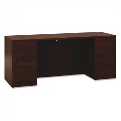 Hon Kneespace Credenza With Full-Height Pedestals, 72Wx24d, Mahogany