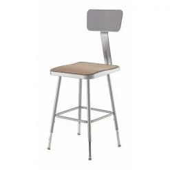 National Public Seating Square Stool with Backrest, Height 19" to 27"Gray