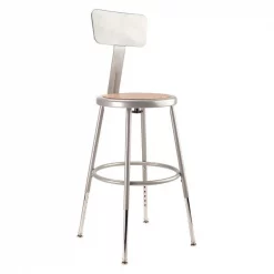 National Public Seating Round Stool with Backrest, Height 19" to 27"Gray