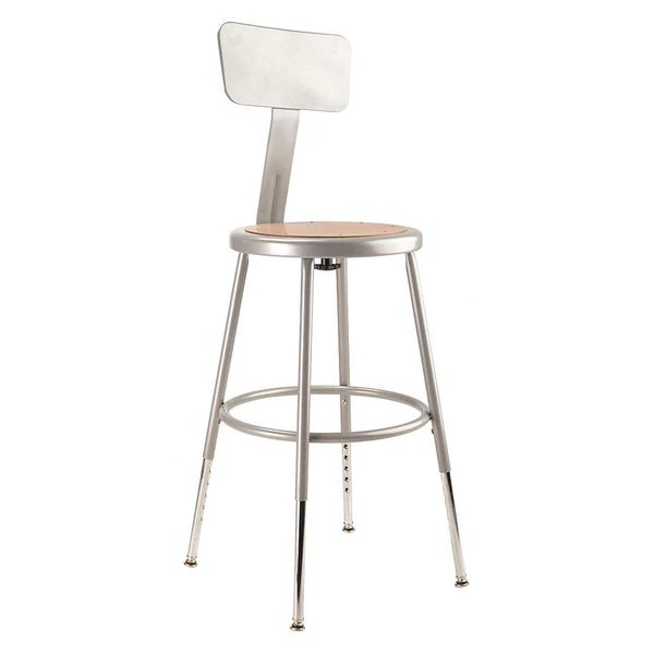 National Public Seating Round Stool with Backrest, Height 19" to 27"Gray 3 National Public Seating Round Stool with Backrest, Height 19" to 27"Gray