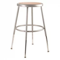 National Public Seating Round Stool, Height Range 19" to 27", Masonite Board Gray
