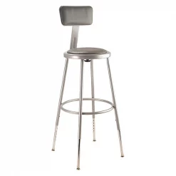 National Public Seating Round Stool with Backrest, Height 25" to 33"Gray