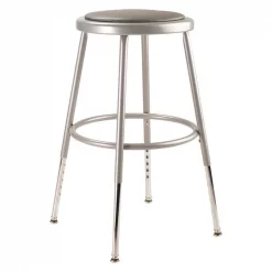 National Public Seating Round Stool, Height Range 25" to 33", Vinyl Gray