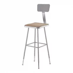 National Public Seating Square Stool with Backrest, Height 31" to 39"Gray
