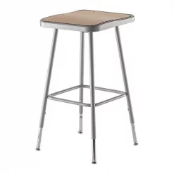 National Public Seating Square Stool, Height Range 25" to 33", Masonite Board Gray