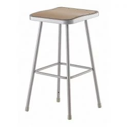 National Public Seating Square Stool, Height Range 30", Masonite Board Gray