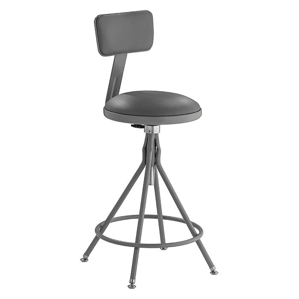 National Public Seating Round Stool with Backrest, Height 24" to 28"Gray 3 National Public Seating Round Stool with Backrest, Height 24" to 28"Gray