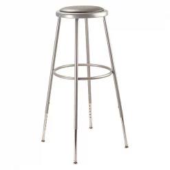 National Public Seating Round Stool, Height Range 31" to 39", Vinyl Gray