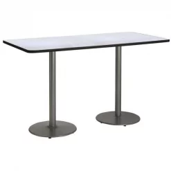 Rectangle KFI 36" x 72" Pedestal Table with Grey Nebula Top, Round Silver Base. Bistro Height, 72 W