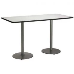 Rectangle KFI 30" x 72" Conference Table with Crisp Linen Top, Round Silver Base, Bistro Height