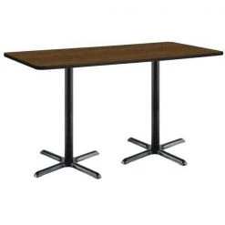 Rectangle KFI 30" x 72" Conference Table with Walnut Top, Black X-Base, Bistro Height, 72 W, 30 L