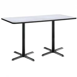 Rectangle KFI 36" x 72" Pedestal Table with Grey Nebula Top, Black X-Base. Bistro Height, 72 W