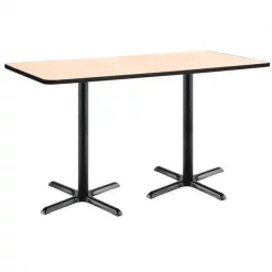 Rectangle KFI 36" x 72" Pedestal Table with Natural Top, Black X-Base, Bistro Height, 72 W, 36 L