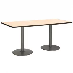 Rectangle KFI 36" x 72" Pedestal Table with Natural Top, Round Silver Base, 72 W, 36 L, 29 H