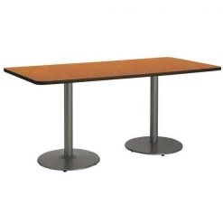 Rectangle KFI 36" x 72" Pedestal Table with Medium Oak Top, Round Silver Base, 72 W, 36 L, 29 H