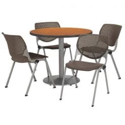 Kfi Round Pedastal Table, 36 W, 36 L, 29 H, Laminate Top, Medium Oak