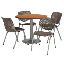Kfi Round Breakroom Table And Chair Set, 31"(Chair) H, Laminate Top, Medium Oak