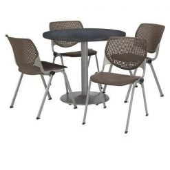 Kfi Round Pedastal Table, 36 W, 36 L, 29 H, Laminate Top, Grey