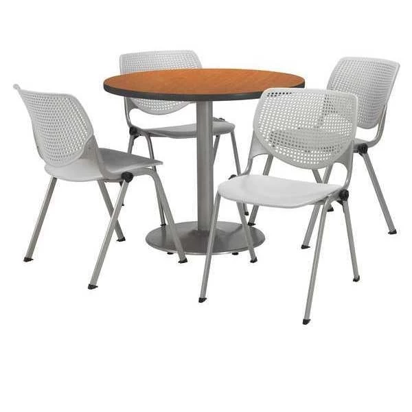 Kfi Round Pedastal Table, 36 W, 36 L, 29 H, Laminate Top, Medium Oak 3 Kfi Round Pedastal Table, 36 W, 36 L, 29 H, Laminate Top, Medium Oak