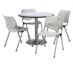 Kfi Round Pedastal Table, 36 W, 36 L, 29 H, Laminate Top, Grey