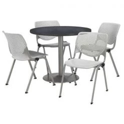 Kfi Round Pedastal Table, 36 W, 36 L, 29 H, Laminate Top, Grey