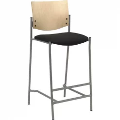Kfi Barstool, w/Silver Frame, Wood Back, Color: Silver, Natural, Black