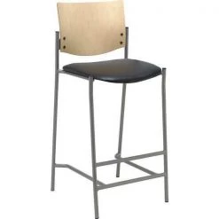 Kfi Barstool, w/Silver Frame, Wood Back, Seat Material: Vinyl