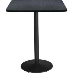 Square KFI 30" Square Breakroom Table with Graphite Nebula Top, Round Black Base, Bistro Height