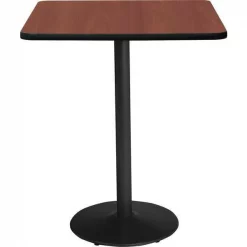Square KFI 42" Square Breakroom Table with Mahogany Top, Round Black Base, Bistro Height, 42 W