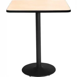 Square KFI 42" Square Breakroom Table with Natural Top, Round Black Base, Bistro Height, 42 W, 42 L