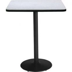 Square KFI 30" Square Breakroom Table with Grey Nebula Top, Round Black Base. Bistro Height, 30 W