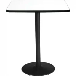 Square KFI 36" Square Breakroom Table with Crisp Linen Top, Round Black Base, Bistro Height, 36 W