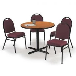 Kfi Round Pedastal Table, 36 W, 36 L, 29 H, Laminate Top, Medium Oak