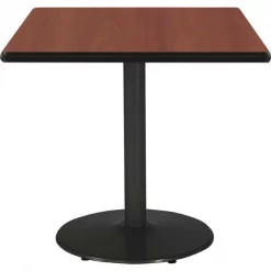 Square KFI 30" Square Breakroom Table with Mahogany Top, Round Black Base, 30 W, 30 L, 29 H