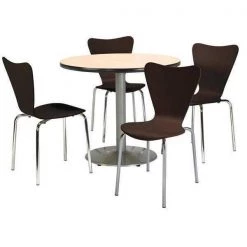 Round KFI Round 36" Dia. Pedestal Table with 4 Espresso Bentwood CafÃ© Chairs, Natural Laminate Top