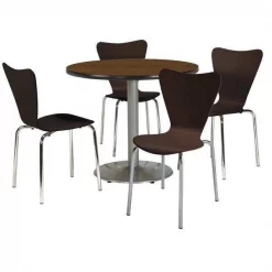 Round KFI Round 42" Dia. Breakroom Table with 4 Espresso Bentwood CafÃ© Chairs, Walnut Laminate Top