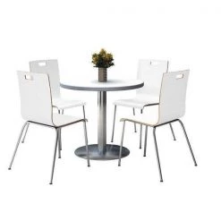Kfi Round Breakroom Table And Chair Set, 34"(Chair) H, Wood Top, Crisp Linen