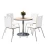 Round KFI Round 42" Dia. Pedestal Table with 4 White Stacking Bentwood Chairs, Natural Laminate Top -Kitchen & Dining Furniture Sales Store Z tsHwocpEx 1
