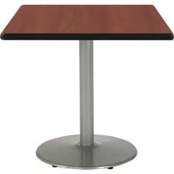 Kfi Square Pedestal Table, 42" W, 29" (Cafe Height) H, Laminate Top, Mahogany